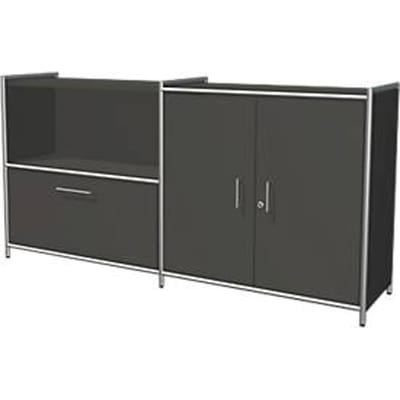 Sideboard Toledo, afsluitbaar, schuiflade + open vak, 2 ordnerhoogten, vleugeldeuren, B 1580 x D 380 mm, antraciet