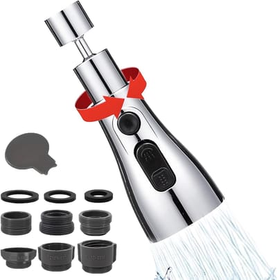 SnelShoppen - Tap Attachment Rotating 360° Aerator met 3 Spray Modi, Multifunctionele Waterbesparende Filter voor Keuken en Badkamer, Hoogwaardige Mes