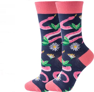 Sokken Dames - grijs - roze - leuke print slank - bloemen - 36 - 40 - cadeau voor haar - geschenk vrouwen - gift