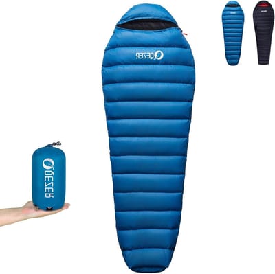 Lichte donsslaapzak voor 4 seizoenen - slechts 820 g - kleine pakmaat - 660 fp dons - camping trekking wandelen outdoor