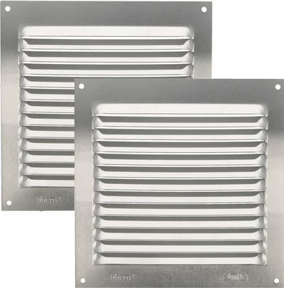AMIG Ventilatierooster/muurrooster - 2x - 150 x 150mm - aluminium - zilver - schoepenrooster