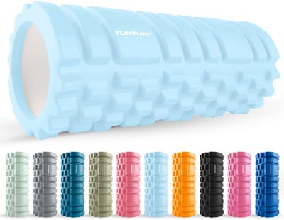 Tunturi Yoga Grid Foam Roller - Massage Roller - Foamroller - Fitness Roller - Licht Blauw- 33cm - Incl. gratis fitness app