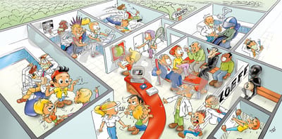 Cartoon plafondplaat - Poster - Roland Hols - Praktijkkamers - 120 x 60 cm - Forex 10 mm dik - Tandarts - Orthodontist -Mondhygiënist - voor boven de behandelstoel