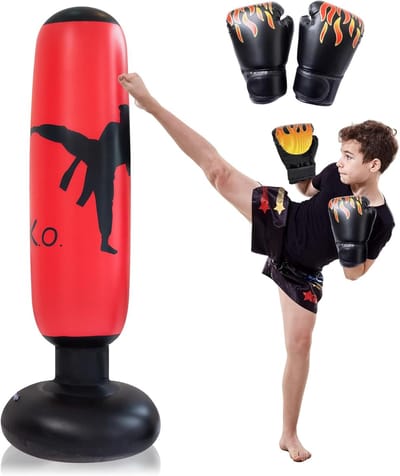 Opblaasbare Bokszak 160 cm voor Kinderen met Bokshandschoenen – Portable Boksset voor Fitness, Karate en Actief Spelen