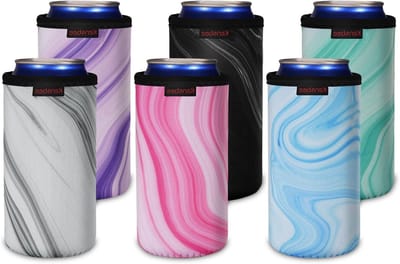 Herbruikbare neopreen can coolers voor bier - 6 stuks, 500ml, isolerend, antislip, in marmerdesign