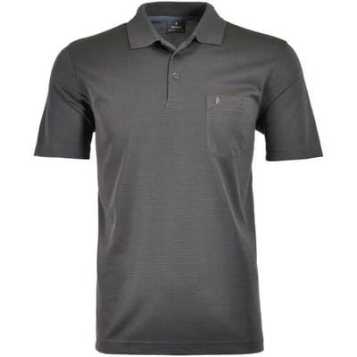 Ragman Polo Softknit Fine Stripe Easy Care Antraciet / male