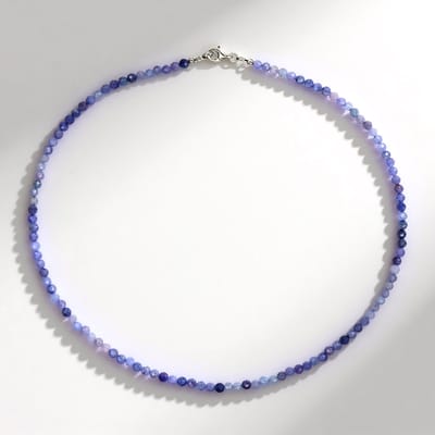 Cavill - Elegante 925 Sterling Zilver Ketting met Facet Geslepen Blauwe Tanzaniet Kralen - 50,431 ct - Rhodium Afwerking - Dames Sieraad - 45 cm