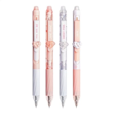 Ainy Romantische hartjes uitwisbare pen set | 4 uitgumbare pennen voor etui , pennenzak of pennenbak | Blauw Inkt | Ergonomische soft grip | Ideale manga anime teken balpennen | Uitgumbare kawaii gelpennen schrijfwarenset voor kinderen en volwassenen