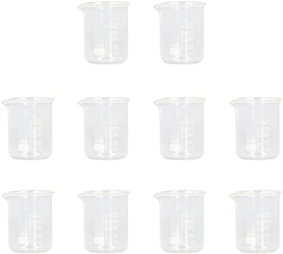 JHUBERS- Glazen Beker Set van 10 - Maatbeker 50 ml - Laboratoriumglas - Borosilicaatglas - Nauwkeurige Schaallijn - Geschikt voor Experimenten