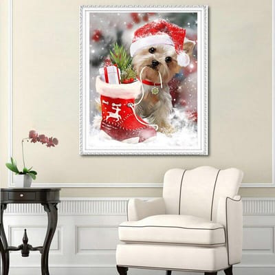 Diamond Painting  Kerstmis Puppy & Schoen  Borduren Kruissteek Strass Schilderij Decor Cadeau 20X30CM white