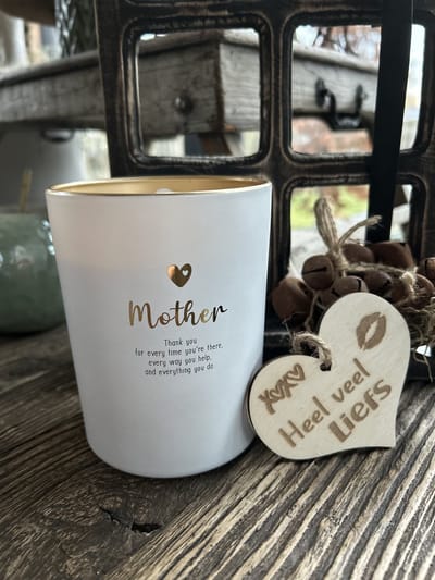 Creaties van Hier - Sojakaars Mother met houten hartje - 10x12,5 cm - Glas