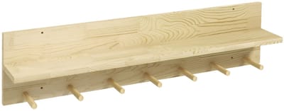 Daity Wandplank van cederhout met 7 haken, geschikt voor hal en woonkamer, afmetingen 80x12x20 cm, natuurlijke houtkleur.