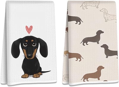 Dailygoods- Handdoek 2 Stuks - Microvezel Keukenhanddoeken - Absorberend - Teckel Motief - Duurzaam - Perfect Cadeau voor Dierenliefhebbers - Keukenhanddoek