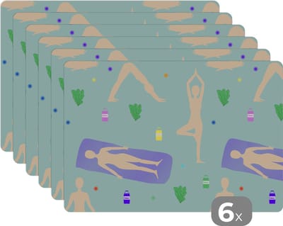 Placemat - Placemats kunststof - Yoga - Patronen - Zen - 45x30 cm - 6 stuks - Hittebestendig - Anti-Slip - Onderlegger - Afneembaar
