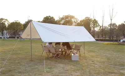 Lexorion - Party Tent - Activiteitentent - Tentdoek - Tarp - Draagbare Picknick & Kampeer Tent: Beschermd tegen Zon en Regen - Outdoor Draagbaar Zonnescherm Met Opbergtas - Waterdicht - Tarps voor Kamperen 4x3 m - Beige