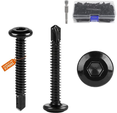 Set van 200 Zelfborende M5.5 x 38 mm Hex Socket Schroeven van RVS - Platkop Schroeven voor Metaal en Hout, Roestvrij Staal Bevestigingsmateriaal