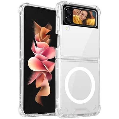 Transparant hoesje met magneet geschikt voor Samsung Galaxy Flip 4 hoesje / Galaxy Z Flip 4 case - Doorzichtige transparant hoesje - Shock case transparant