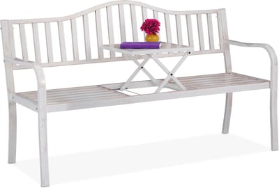 tuinbank met tafeltje - 89 x 150 x 58,5 cm - 2 tot 3 personen - metaal - wit-brons