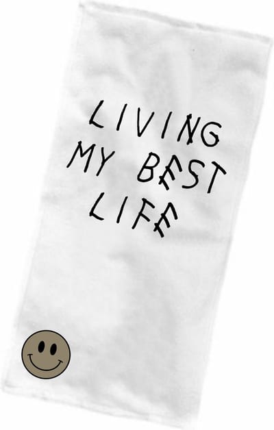 Strandlaken - Badhanddoek met print - Strandhandoek - Living is my best life - Zwemmen - Badlaken met tekst