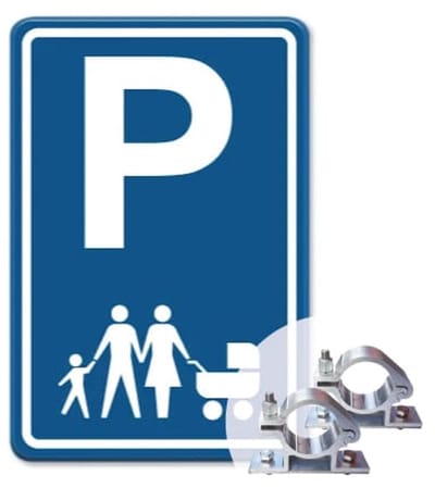 Parkeerbord Gezin - blauw - Weerbestendig Aluminium - 30x45 cm - Bevestiging: Met paalbeugels Ø48mm
