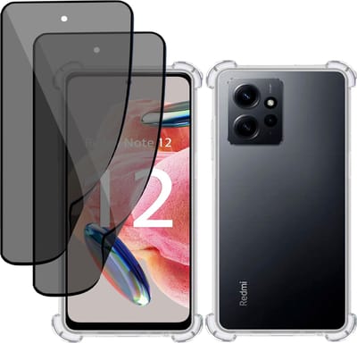 Hoesje + 2x Privé Screenprotector geschikt voor Xiaomi Xiaomi Redmi Note 12 – Privacy Tempered Glass - Case Transparant
