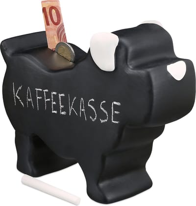 spaarpot hond - beschrijfbaar - keramiek met krijtbordverf - 17 x 8,5 x 20 cm - zwart