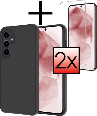 Hoesje - Met 2x Screenprotector - Geschikt voor Samsung Galaxy A55 - Sterk & Shockproof - Back Cover - Siliconen Case - Telefoon Hoes - Zwart