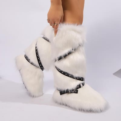 Winterlaarzen Dames Faux Fur Sneeuwlaarzen Warme Platform Lange Laarzen Schattige Pluche Overknee Hoge Laarzen Y2K Meisjes Outdoor Furry Schoenen 39 wit