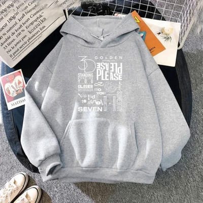 JungKook Golden Hoodie Dames Harajuku Hoodie M gray