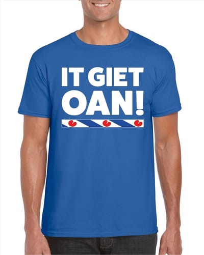 Blauw t-shirt Friesland - It Giet Oan - elfstedentocht - heren - Fryslan - korte mouwen S
