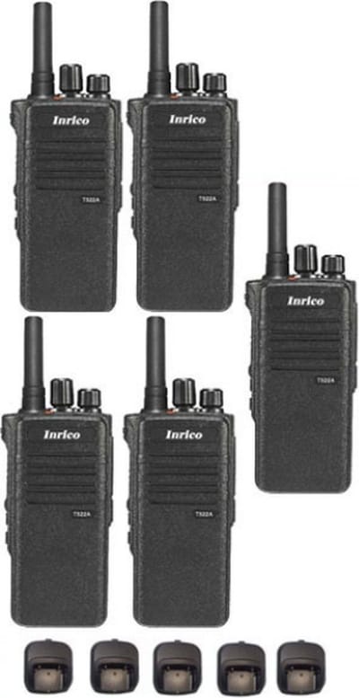 Set van 5 Inrico T522A IP66 4G LTE POC Zello Portofoon K1 2-Pins