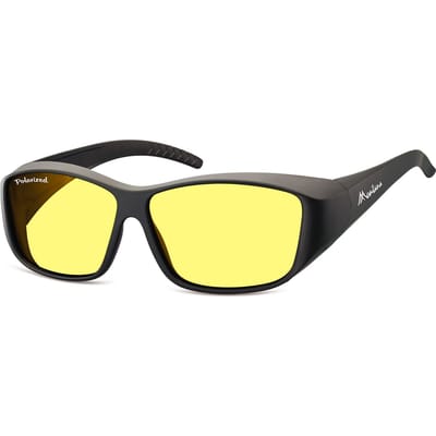 Montana Rechthoek Unisex Mat Zwart Geel Gepolariseerd FO4 Fit Over Bril Nacht Rijden Zonnebril