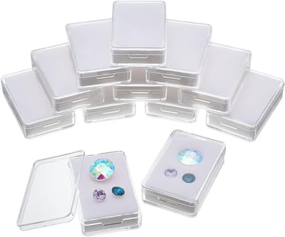 12 Stuks Transparante Acryl Sieraden Display Box, 5.5x3.8x1.5cm met Duidelijke Deksel en Witte Spons voor Edelstenen en Diamanten Opslag