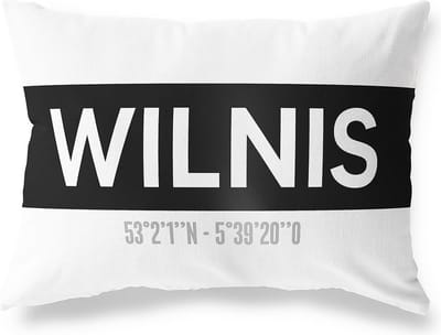 Tuinkussen WILNIS - UTRECHT met coördinaten - Buitenkussen - Bootkussen - Weerbestendig - Jouw Plaats - Studio216 - Modern - Zwart-Wit - 50x30cm