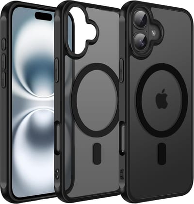 Hoesje Geschikt voor iPhone 16 Plus Hoesje Zwart - Hoesje Geschikt voor MagSafe iPhone 16 Plus - Shockproof Back Cover met Lens beschermer
