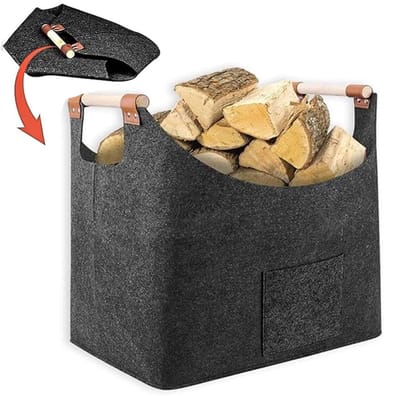 Houtmand Voor Haardhout - 40*22*27cm - Mand Voor Brandhout - Brandhoutmand - Opslag Binnen - Haardhout Mand - Opbergtas - Keuken Organiser - Opbergtassen - Opvouwbare Vilten Mand - Opbergmand - Voor het vervoer van hout, kranten, speelgoed, winkelen