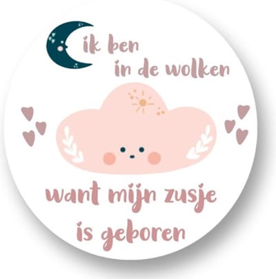 20x Sluitsticker Hoera Een Zusje Wolken - Roze - 40 mm - Geboorte Sticker - Sluitzegel - Sticker Geboortekaart Jongen Meisje - Baby nieuws - Trakteren Broer Zus Basisschool Kinderdagverblijf - Glossy - Sluitzegel - Wensetiket
