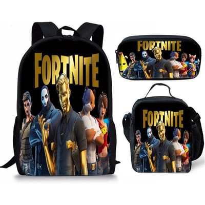 3 pièces Sac à dos d'activité Fortnite Anime Dessin animé Cartable Grande capacité Étudiant Sacs d'école Trousse à crayons Mignon et Charmant Sac à lunch Date de naissance Cadeau 3pcs