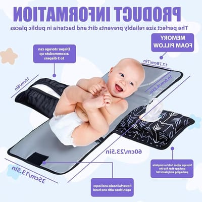 Draagbare aankleedmat - Aankleedkussen baby - Baby verzorgen - Waterdicht met organizer - 3 vakken - Grijs