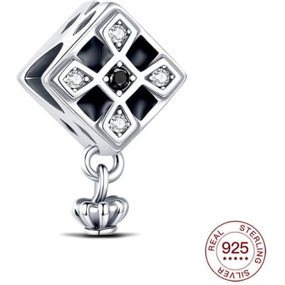Echt Koperen Bedel Schaak Patroon met Kralen Bedel Sieraden Maken Authentiek Armband Sieraden Dames Mode Sieraden Vakantiegeschenken white