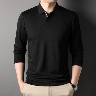 Heren Mulberry Zijde Poloshirt Lente Nieuwe Mode Casual Effen Kleur Revers Lange Mouw Heren T-shirt XXXL