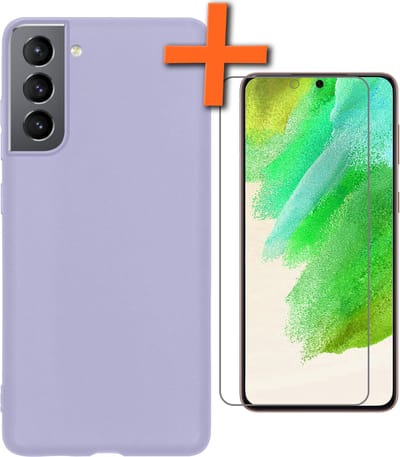 Hoes - Met Screenprotector - Geschikt voor Samsung Galaxy S21 FE - Sterk & Shockproof - Back Cover - Siliconen Case - Telefoon Hoes - Lila