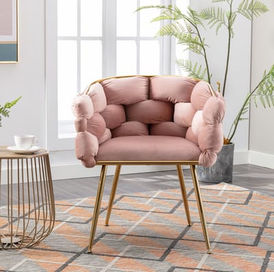 Fauteuil - Moderne Fluwelen Accentstoel - Met Armleuningen En Gouden Metalen Poten - Voor Woonkamer, Slaapkamer En Kaptafel - Roze