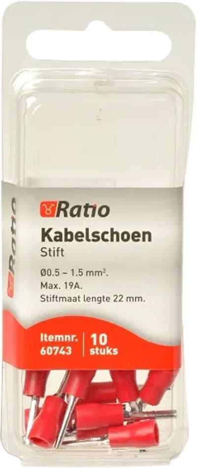 Ratio Kabelschoen Stift 12mm 0.5-1.5mm² - Pen - Rood - 10st in blister