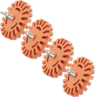 4 Stuks Rubberen Lijmverwijderaar Set met Boormachine Adapter voor Sticker Resten, Auto en Werkplaats, Effectieve Schraper en Gumwielen voor Diverse Oppervlakken