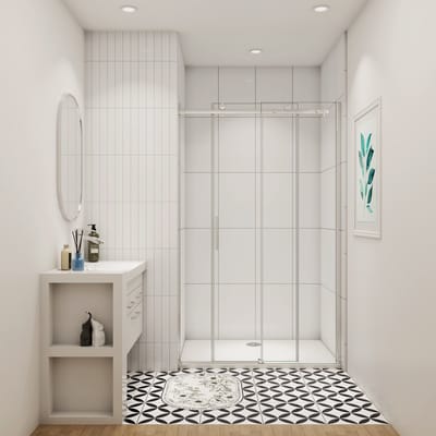 Douchedeur schuifdeur 120x195cm 6mm gehard glass(Vast glas+Schuifdeuren)glanzend chroom aluminium profiel