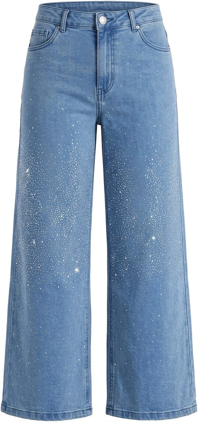 Angel of Style - Dames - Jeans culotte wijde pijp glittersteentjes 5-pocket - Licht blauw denim - Maat 60