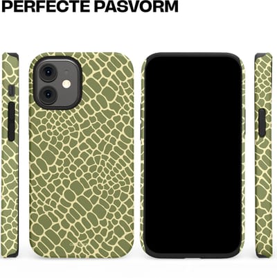 Casetastic hoesje geschikt voor Apple iPhone 12 Mini - Dubbellaagse bescherming - Exotische Groen Geel Krokodillen Schubben - Fashion Case - Saliegroen Beige