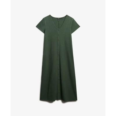 Superdry - Jersey midi-jurk met korte mouwen en knoopsluiting - Dames - Jurken