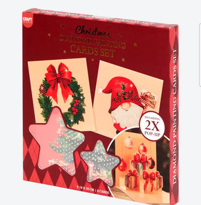 Kerstkaarten kerst- Diamond painting - 4 x regulair + 2 popup